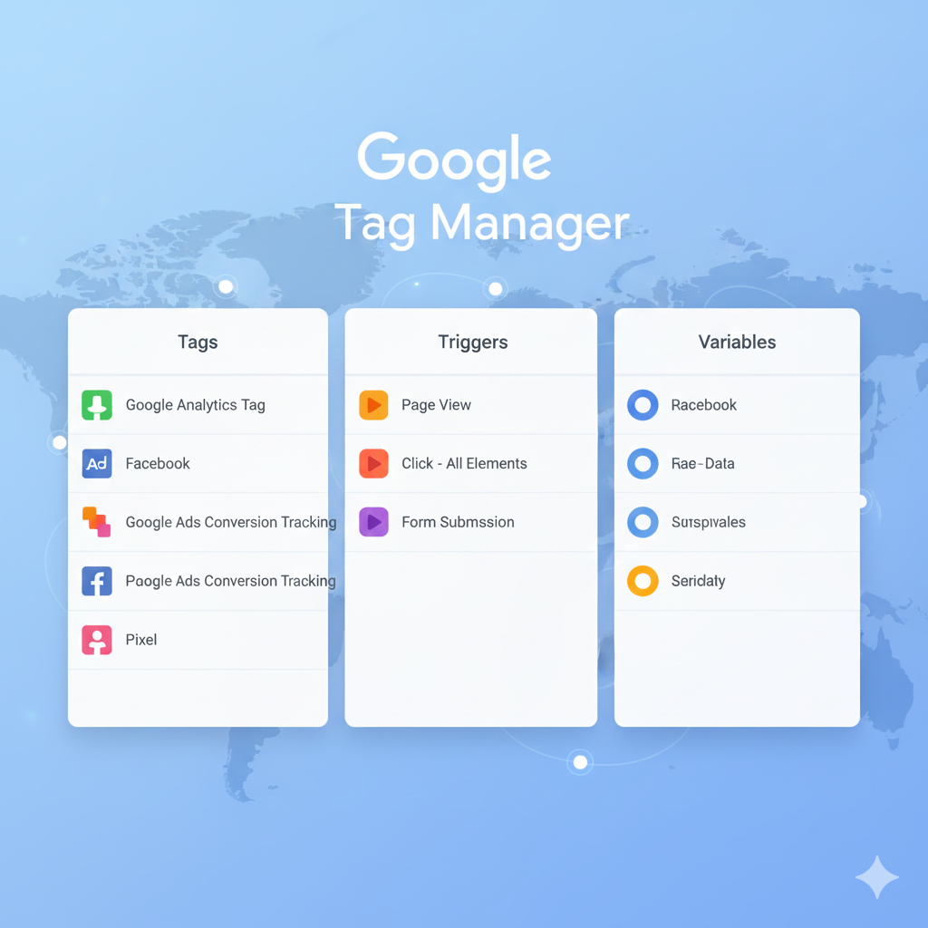 Suuraa agarsiisa interface Google Tag Manager keessatti tags, triggers fi variables waliin, digital marketing fi Google Tag Manager Fayyadamuun Conversion Sirnaan To’achuu agarsiisu. Conversion Tracking