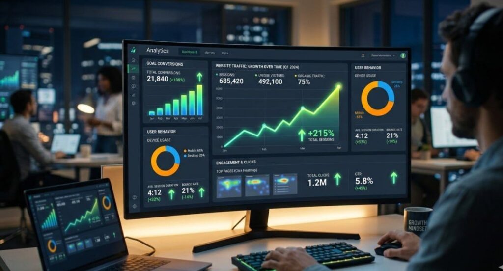 Website traffic growth and user behavior analytics tracked using Google Tag Manager