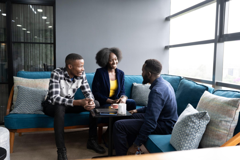 Young African entrepreneur group meeting to share ideas with Damiina Technology group