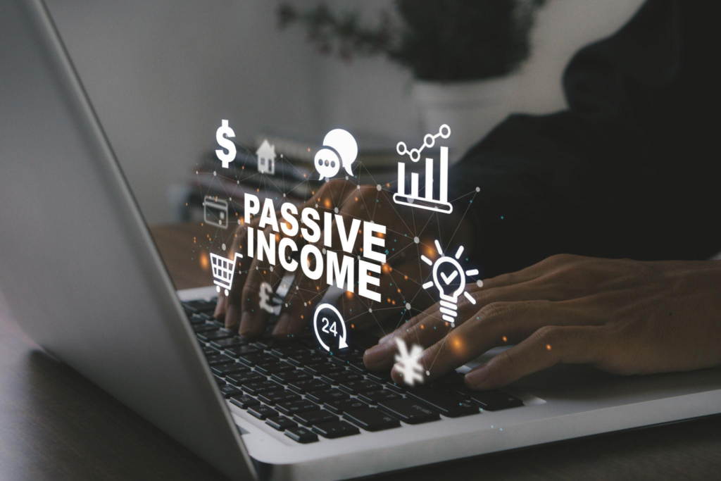 Passive income, financial growth, online business, dividends Concept.Businessman getting paid from online work.finance freedom concept.profits with AI WordPress automation