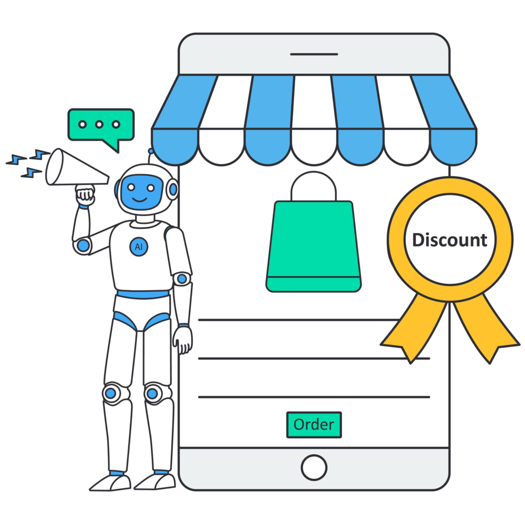 Digital marketing automation with AI robot managing email campaign and online business smart automation warehouse logistics shipping service ecommerce