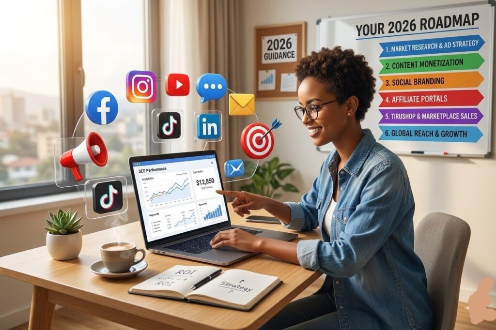 Best Free Digital Marketing Tools for Beginners digital marketer working from home using free digital marketing tools and analytics dashboard